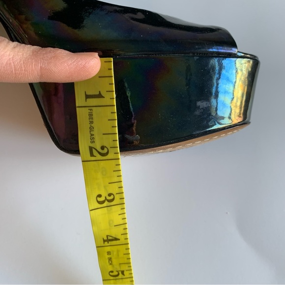 Brian Atwood Bambola iridescent patent leather Peep toe high heel Adriadic Black - Picture 5 of 13